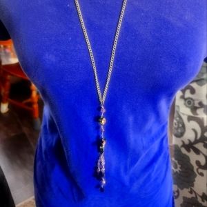 30" Silver Tone 6" Glass Floral Drop Pendant Necklace Tony Alexander Jewelry